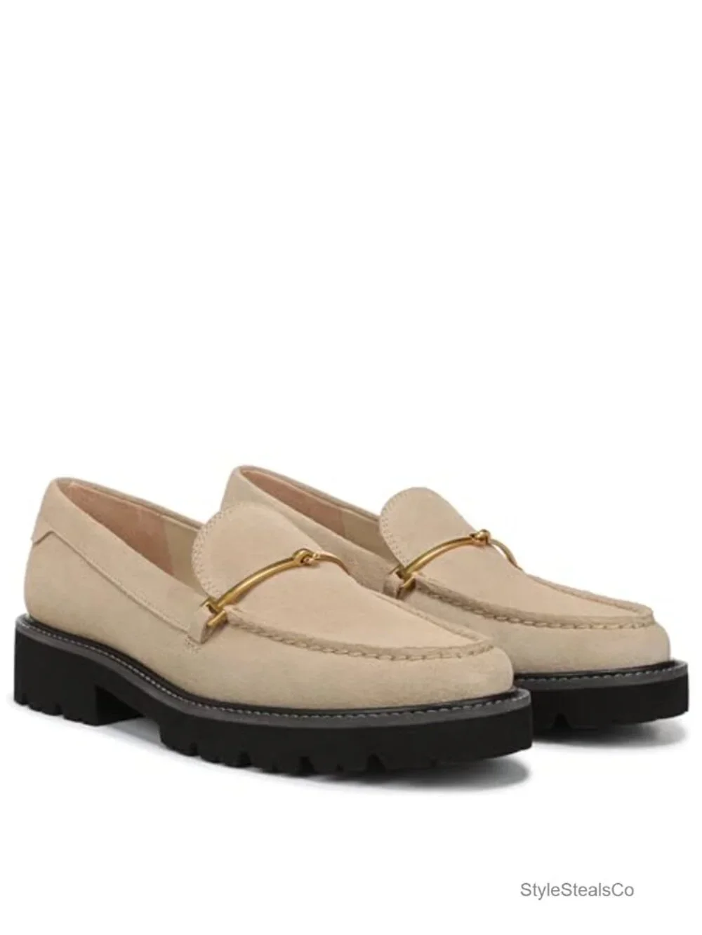 Suede Loafers Slip On Round Toe 1.4 Inch Heel Lug Sole - Picture 6 of 6